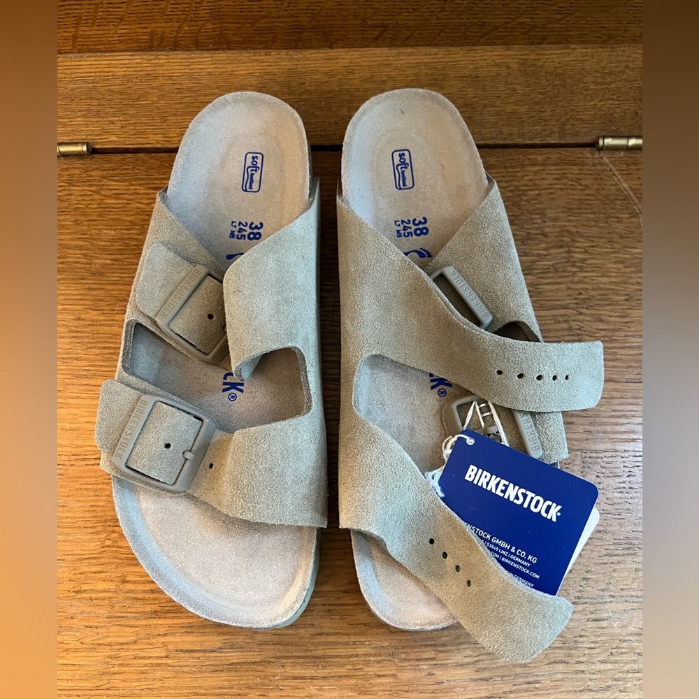 NIB Birkenstock Suede Leather Faded Khaki - Size 38